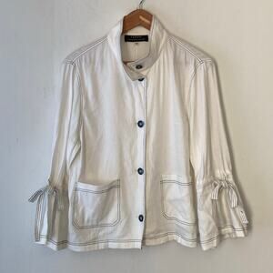 Elie Tahari Linen Blend Button Front Jacket SZ 14 Bell Sleeves‎ Artsy Lagenlook